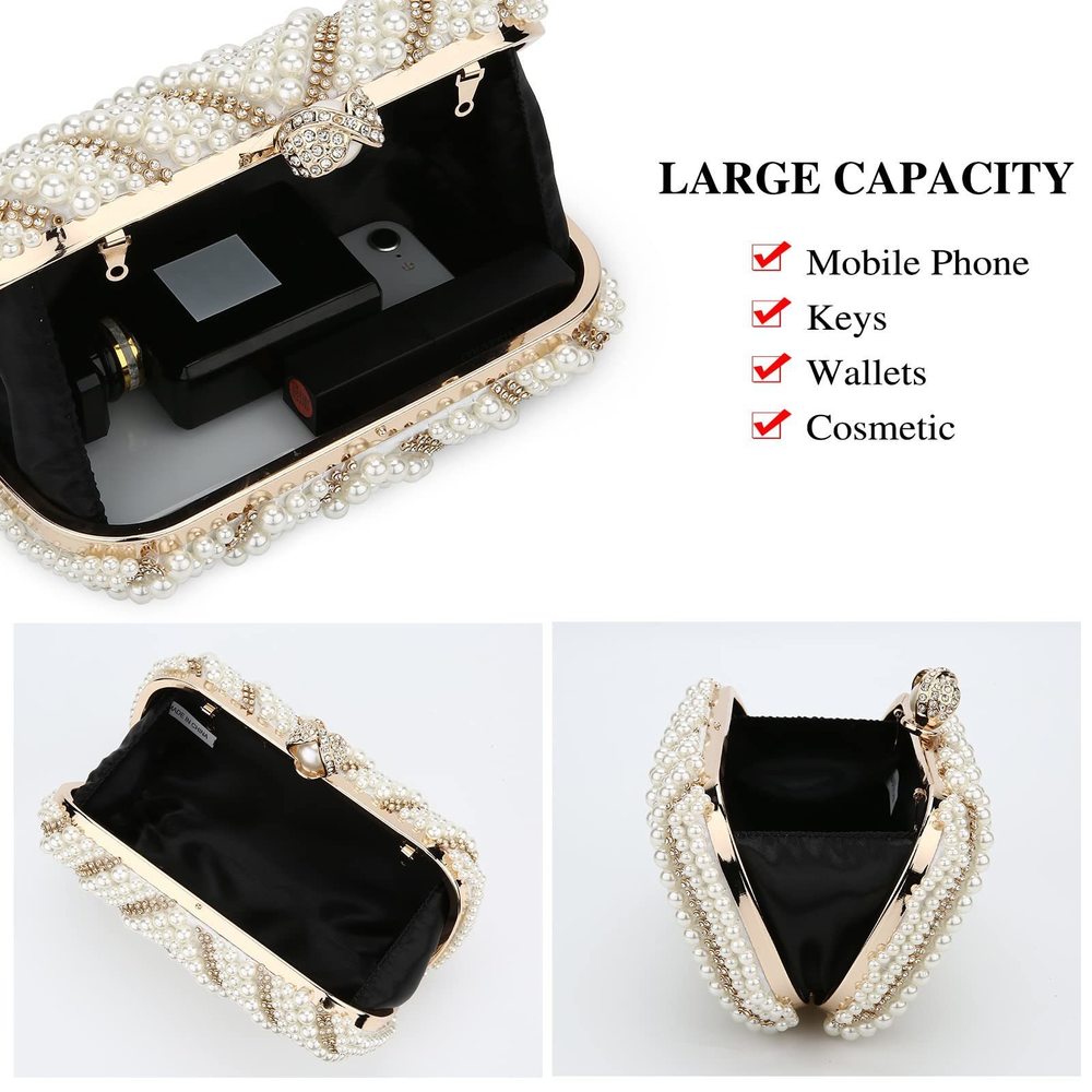 Bridal Wedding Evening Bags Pearl Beaded Purses mal Wedding Bridal Clutch ^_ - Picture 4 of 7